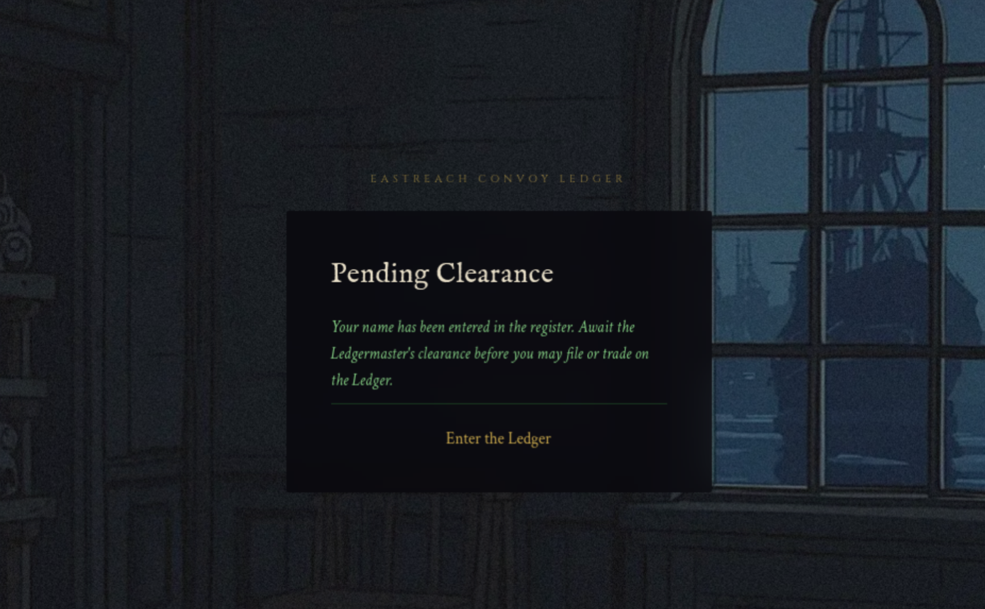 Registration confirmation showing pending clearance